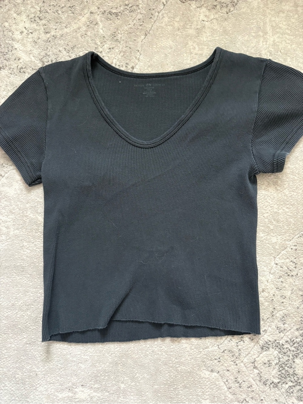 Brandy Melville Black Ribbed V-Neck Short Sleeve Tee